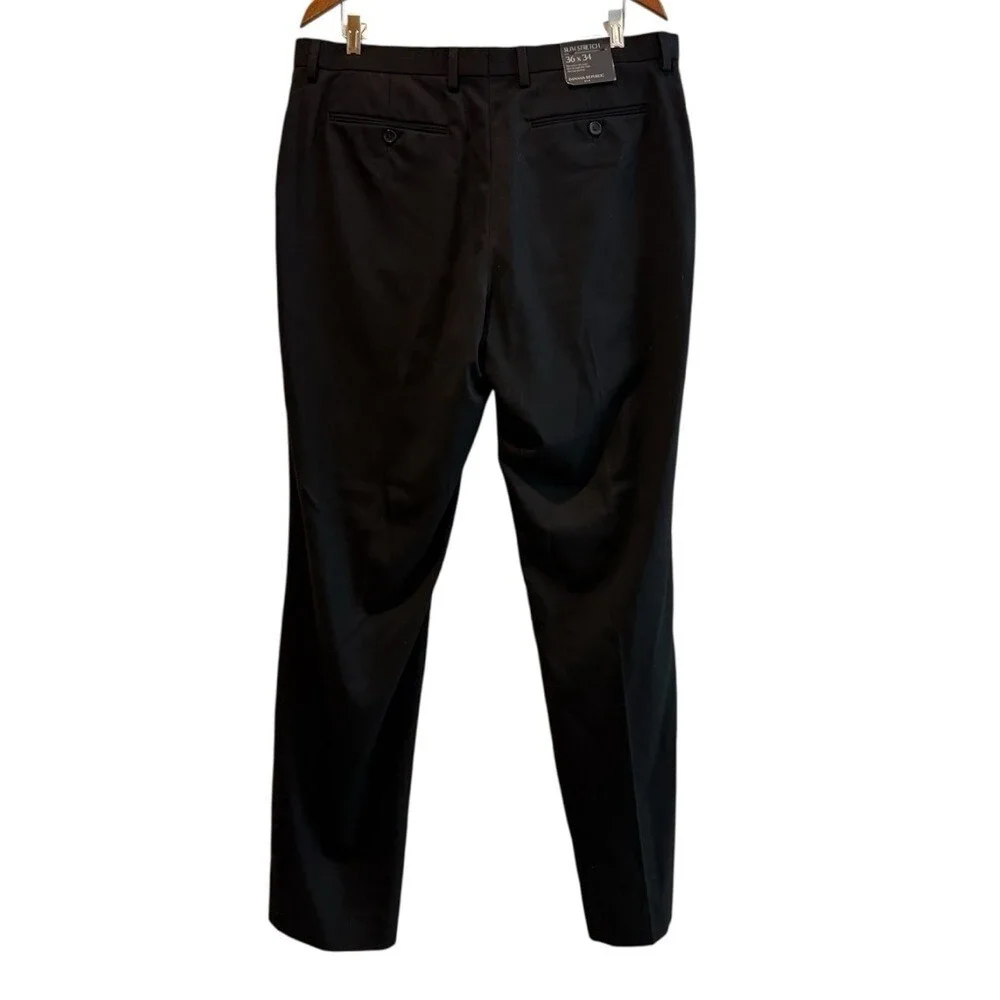 Banana Republic Dress Pants Black Slim Stretch‎ Mens Size 36x34 NEW